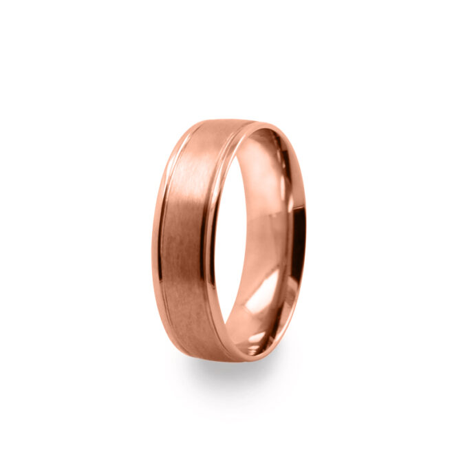 GWR2022 Gents Pattern Sides Polished Rose Gold Wedding Ring