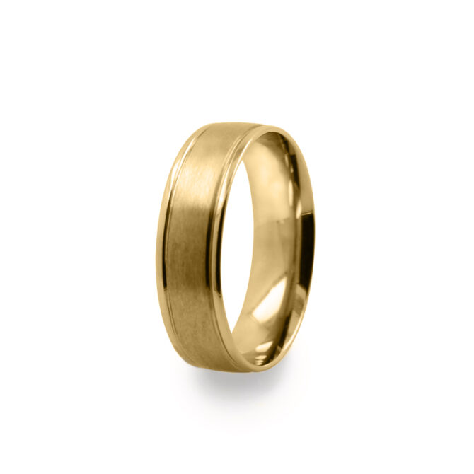 GWR2022 Gents Pattern Sides Polished Yellow Gold Wedding Ring