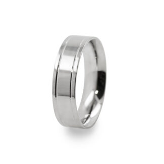 GWR2041 Gents Pattern Polished Double Lines Platinum Palladium Wedding Ring