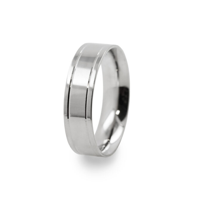 GWR2041 Gents Pattern Polished Double Lines Platinum Palladium Wedding Ring