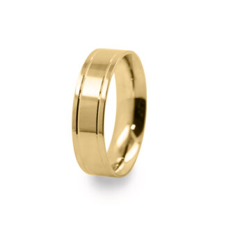 GWR2041 Gents Pattern Polished Double Lines Yellow Gold Wedding Ring