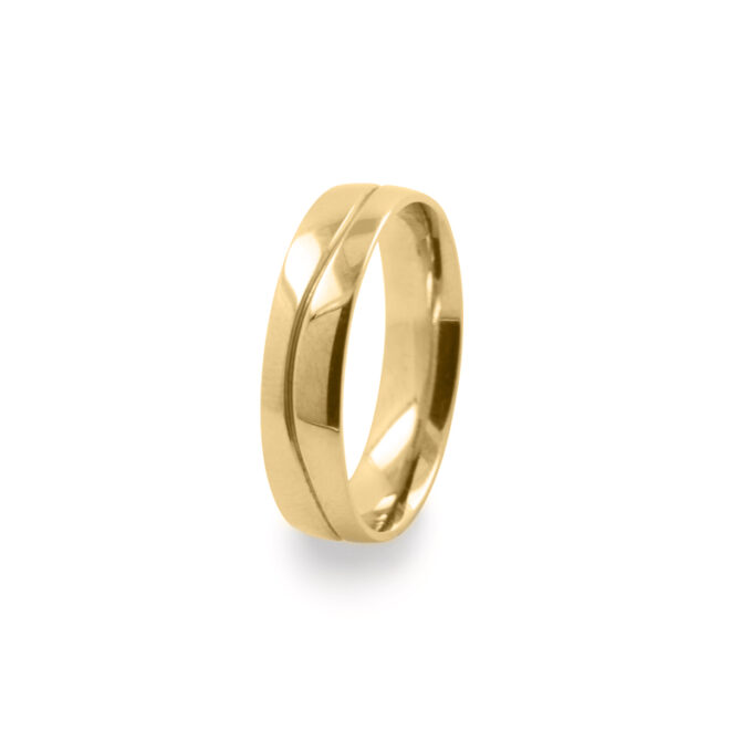 GWR2082 Gents Pattern Curve Line Yellow Gold Wedding Ring