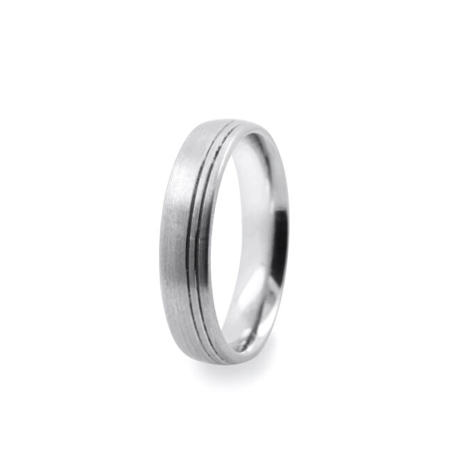 GWR2088 Gents Pattern Double Side Lines Platinum Palladium Wedding Ring