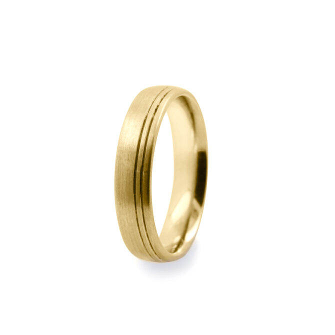 GWR2088 Gents Pattern Double Side Lines Yellow Gold Wedding Ring
