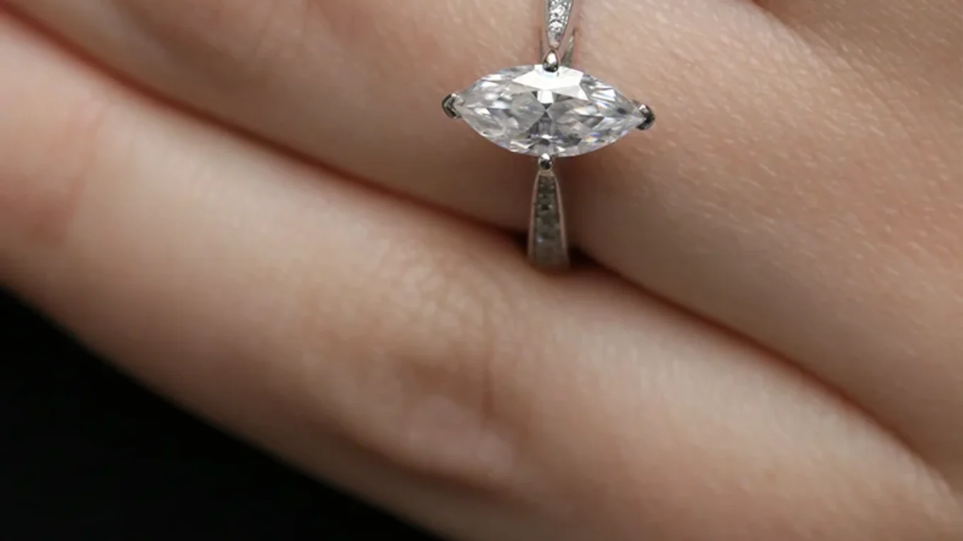 Marquise Cut Side Stone Engagement Ring on hand PR1083-1