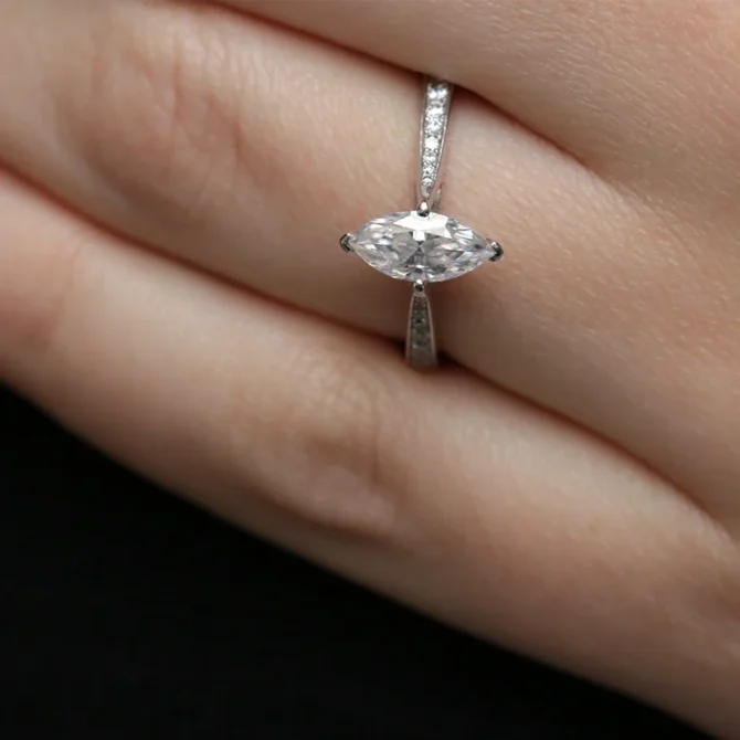 Marquise Cut Side Stone Engagement Ring on hand PR1083-1