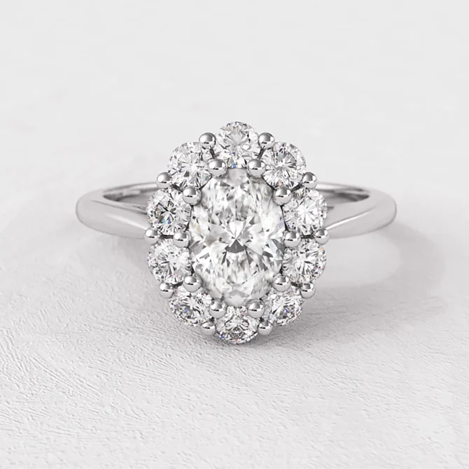 Oval Cluster Engagement Ring VR1114 - Made In Ireland in white gold