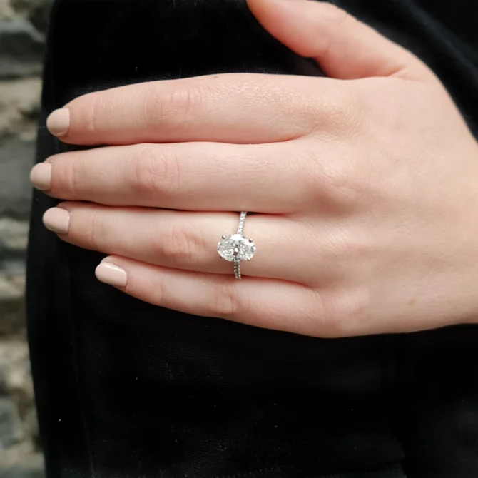 Oval Cut Claw Set Diamond Engagement Ring PR1079 on hand