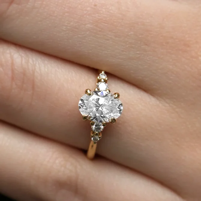 Oval Cut Engagement Ring With Graduating Diamonds on hand PR1086-2 made in Dublin, Ireland