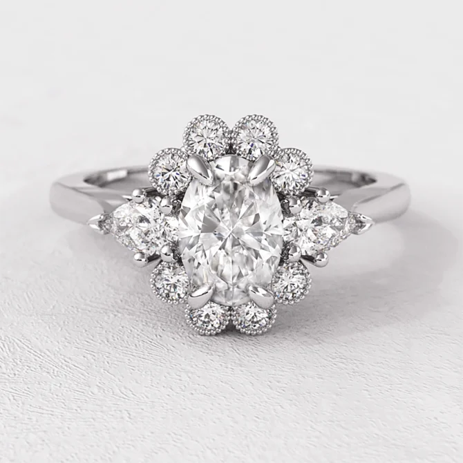 Oval Halo Vintage Style Engagement Ring VR1118 white gold