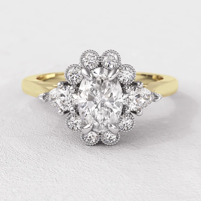 Oval Halo Vintage Style Engagement Ring VR1118 yellow gold