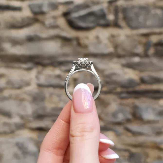 Oval Vintage Style Engagement Ring VR1115 - Made In Ireland in white gold side view