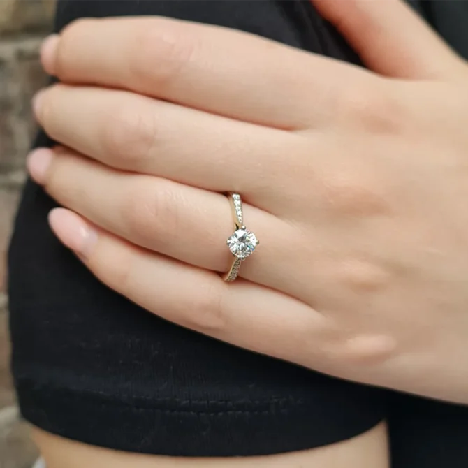 Pave Compass Set Side Stone Diamond Ring on hand PR1023-1