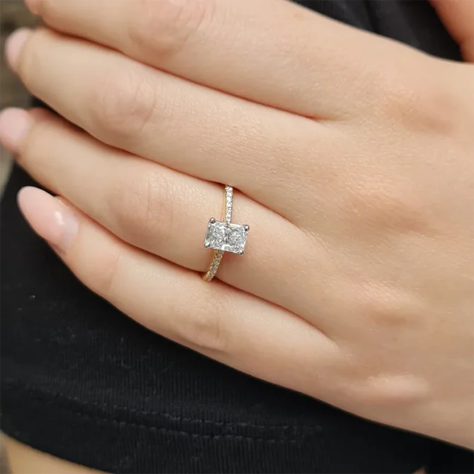 Radiant Cut Side Stone Diamond Ring on hand made in Ireland PR1061-1