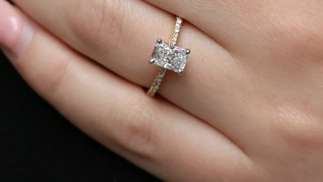 Radiant Cut Side Stone Diamond Ring on hand made in Ireland PR1061-2