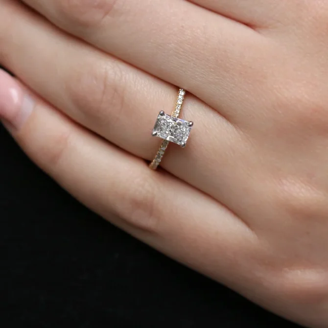 Radiant Cut Side Stone Diamond Ring on hand made in Ireland PR1061-2