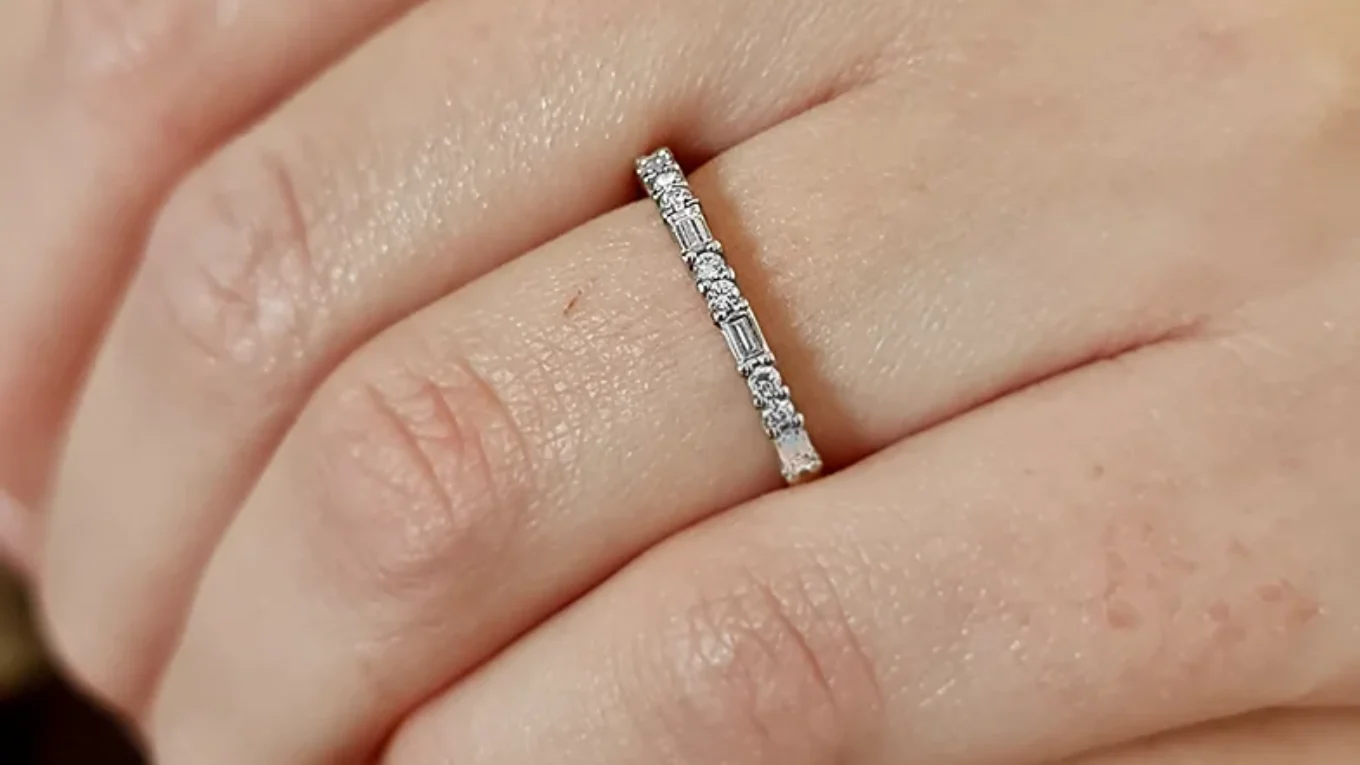 Round And Baguette Cut Diamonds Ladies Wedding Ring SB7228 on hand in white gold made in Ireland