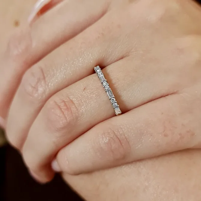 Round And Baguette Cut Diamonds Ladies Wedding Ring SB7228 on hand in white gold made in Ireland