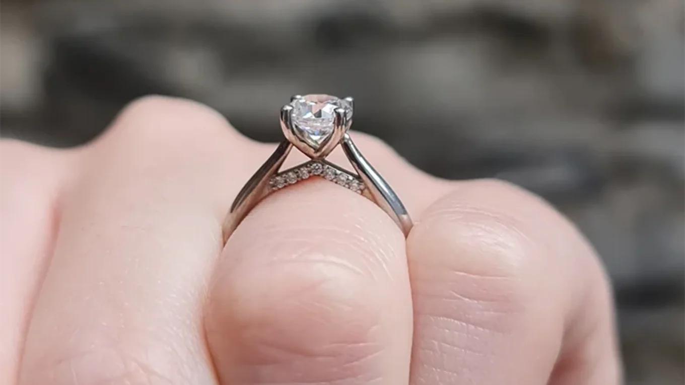Round Cut Diamond Ring With Diamond Bridge SR1027-2