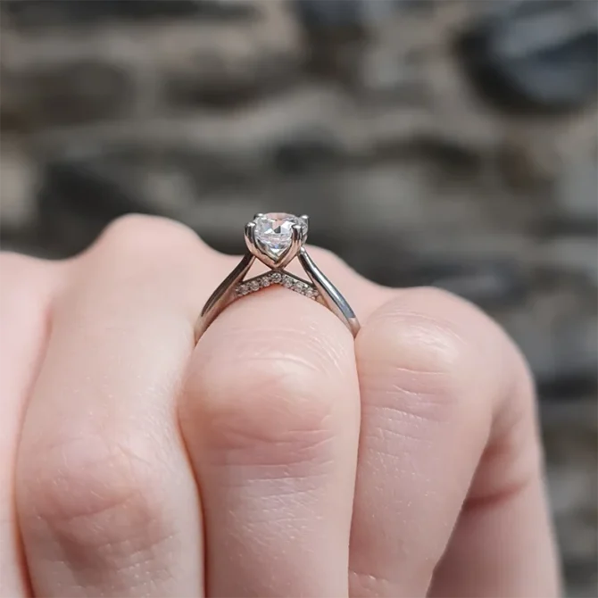 Round Cut Diamond Ring With Diamond Bridge SR1027-2