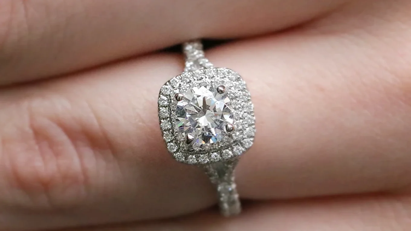 Round Cut Double Halo Split Band Diamond Ring VR1025 made in Ireland