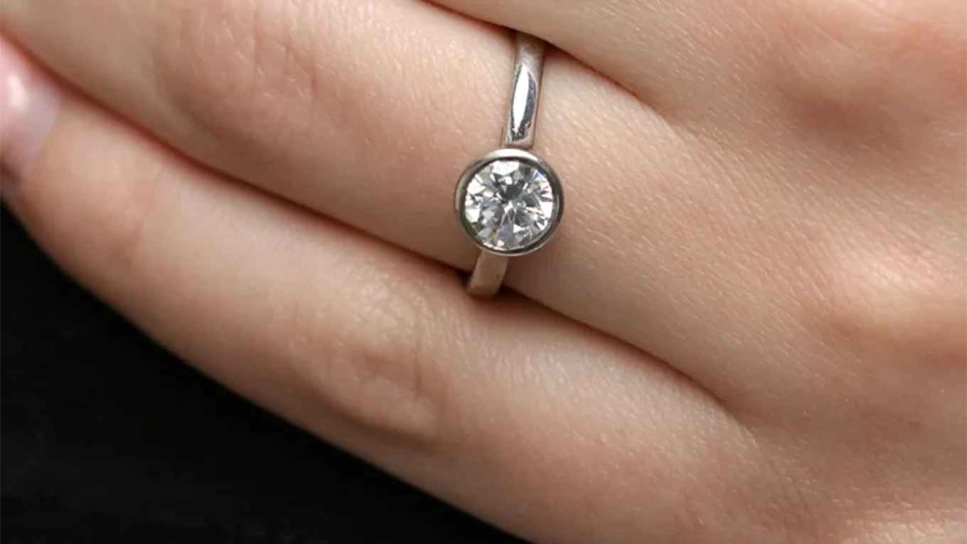 Rub Over Bezel Set Engagement Ring on hand SR1015-1