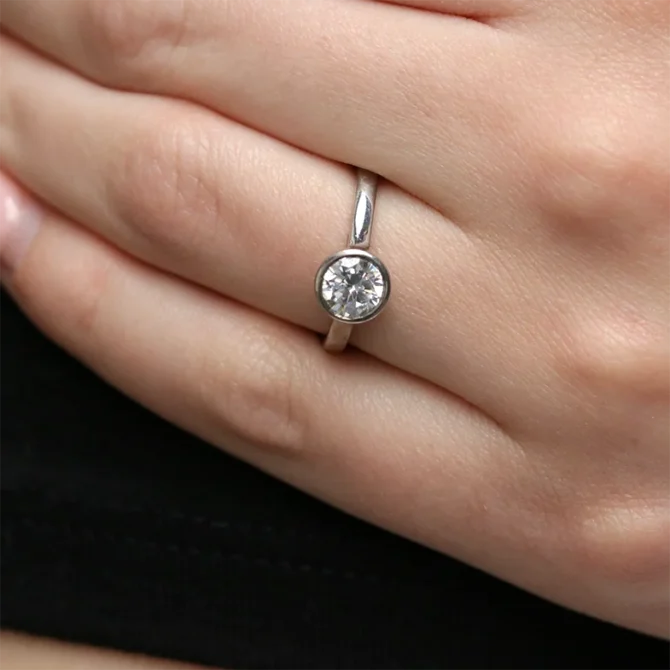 Rub Over Bezel Set Engagement Ring on hand SR1015-1