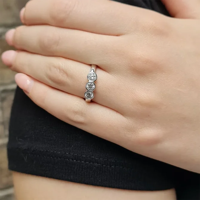 Rub Over Trilogy Engagement Ring on hand TR1005-2