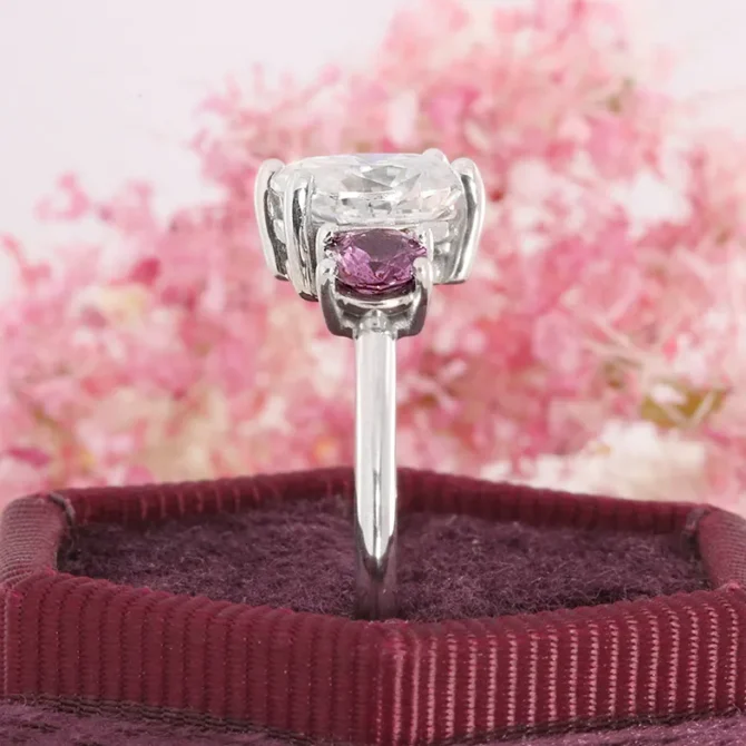 SB2926 18 white gold moissanite and pink sapphire two stone ring image 2