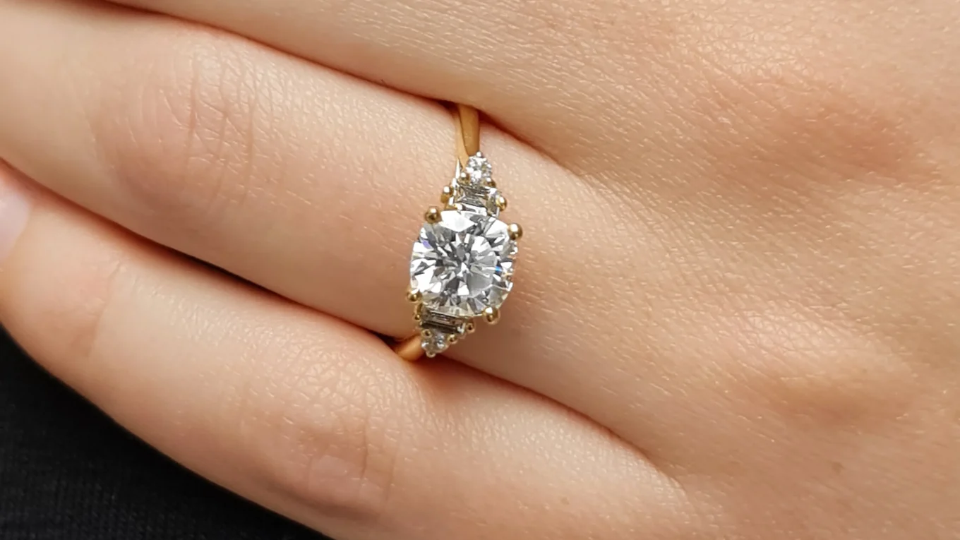 Side Stone Cushion Cut Engagement Ring on hand in Dublin PR1070-C-2