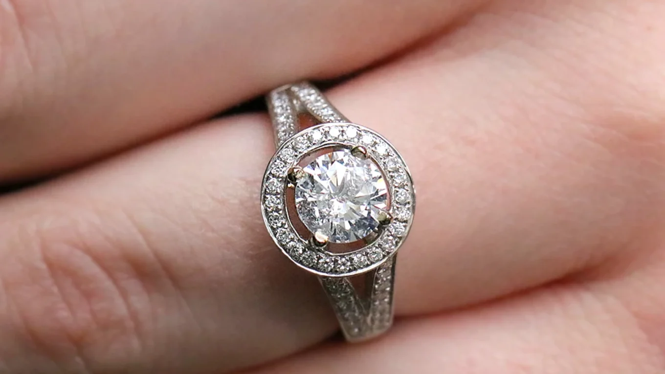 Split Band Diamond Halo Engagement Ring VR1048 made in Ireland