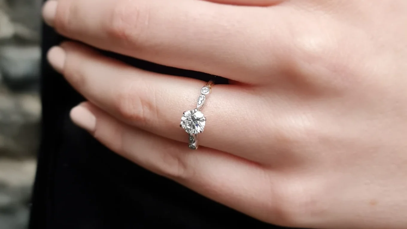 Vintage Style Side Stone Engagement Ring PR1075 made in Ireland