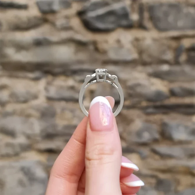 Vintage style diamond ring hand made in Dublin in white gold side view PR1047