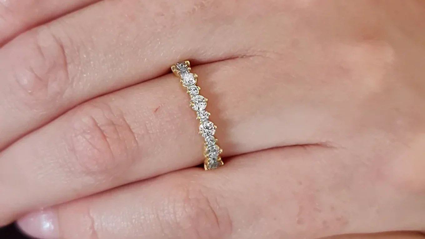 diamond wedding ring in yellow gold made in Dublin on hand - sb3700