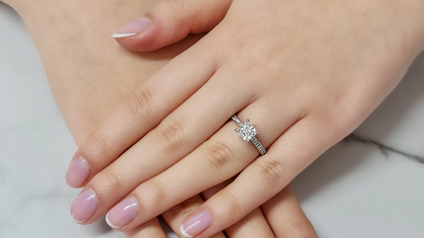 1.15 Carat Princess Cut Side Stone Ring PR1032 on hand 4