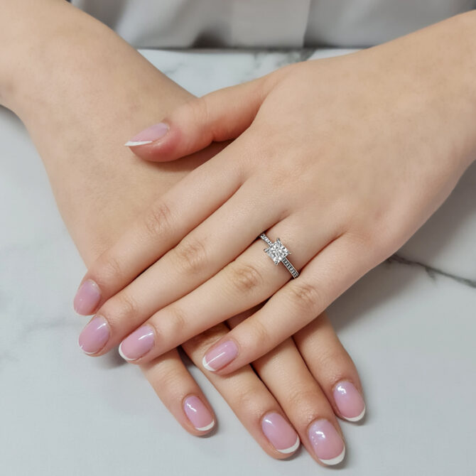 1.15 Carat Princess Cut Side Stone Ring PR1032 on hand 4