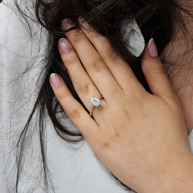 1.80 Carat Emerald Cut Solitaire Ring SR1019 on hand 2