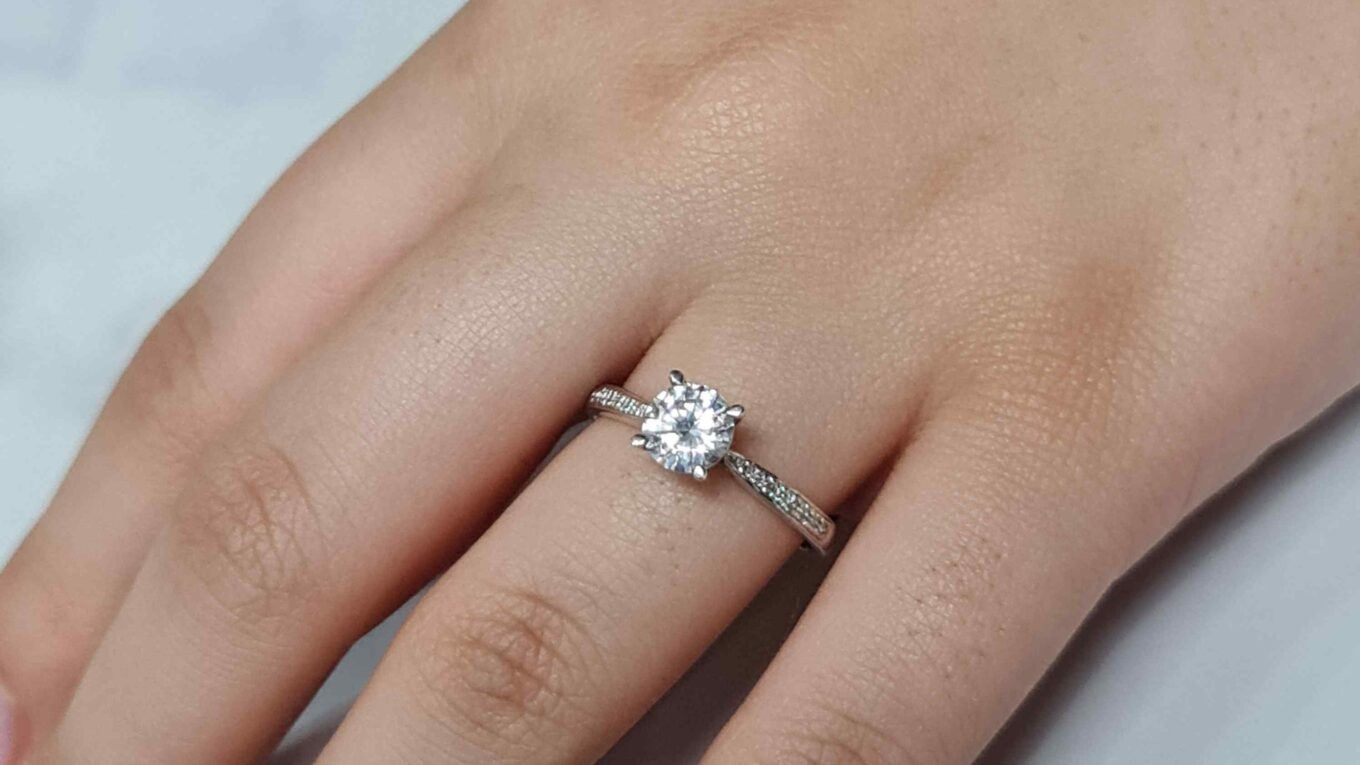 1.00ct Pave Set Side Stone Diamond Ring PR1016 White Gold on hand