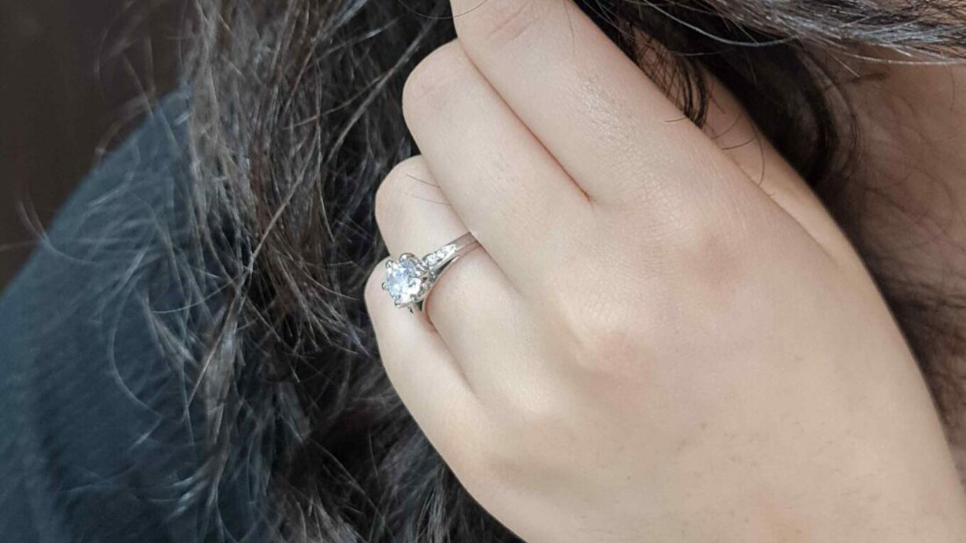 1.10ct Round Cut Side Stone Diamond Ring PR1009 White Gold on hand