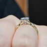 Vintage style diamond ring on hand in yellow gold pr1001