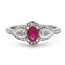 Ruby and Diamond Three Stone halo Ring Cr1023 - V1