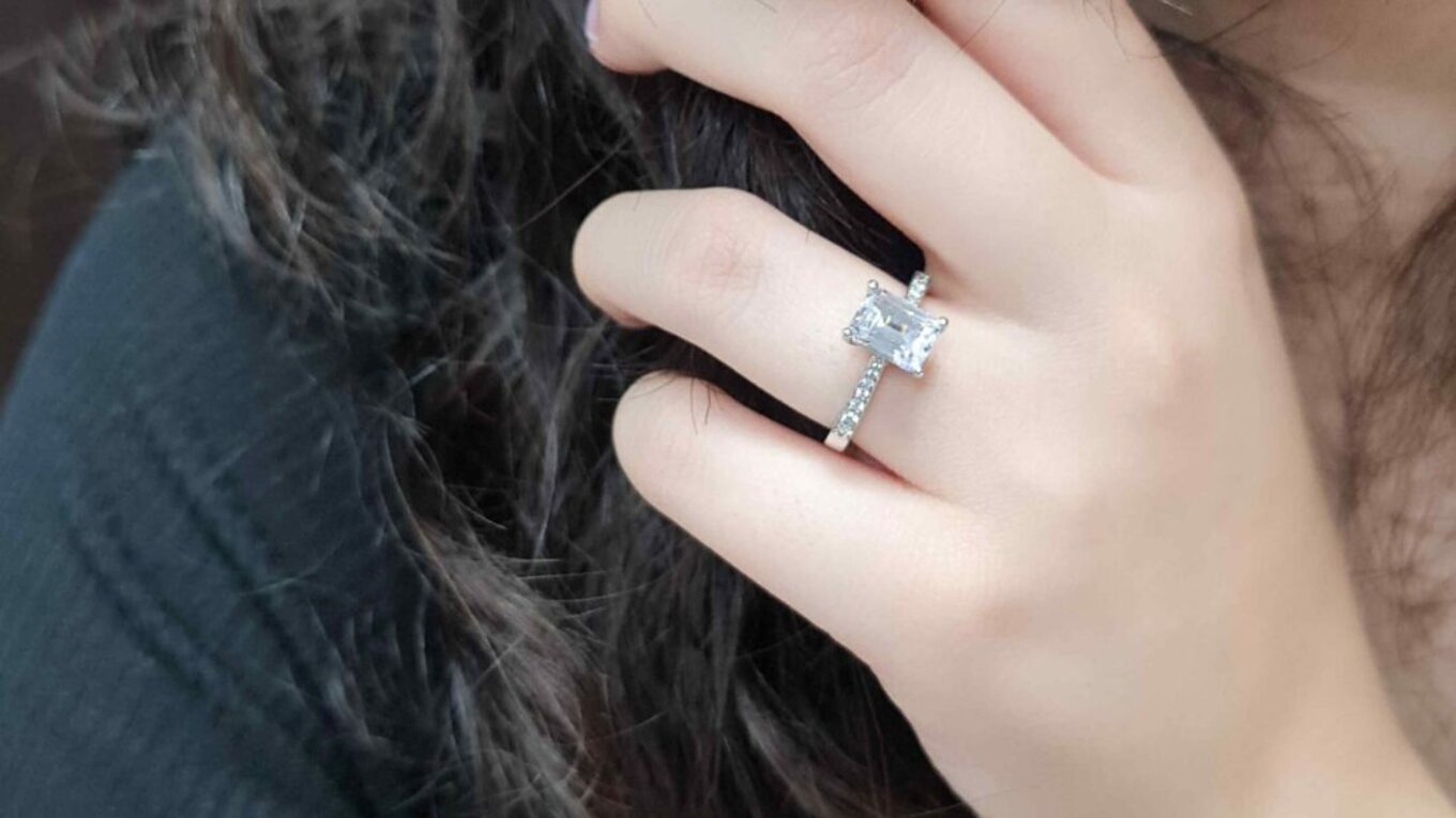 1.65ct Emerald Cut Side Stone Ring White Gold PR1064 on hand