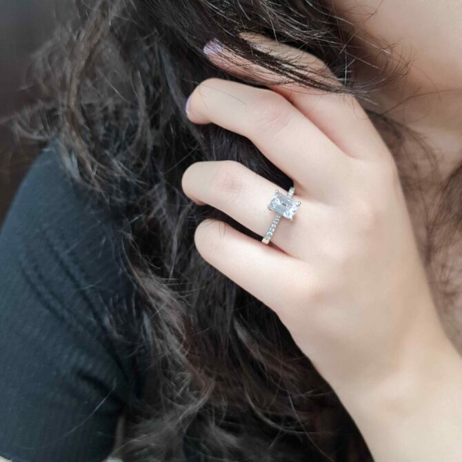 1.65ct Emerald Cut Side Stone Ring White Gold PR1064 on hand