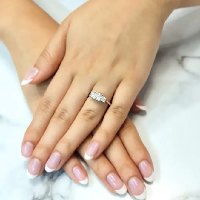 Princess cut trilogy diamond ring on hand made in Ireland-tr1010-1