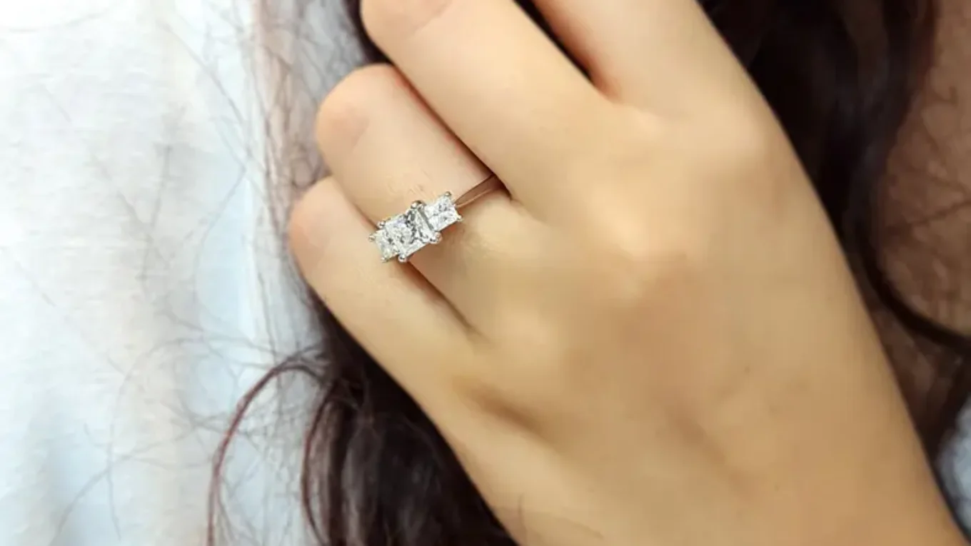 Princess cut trilogy diamond ring on hand made in Ireland-tr1010-2