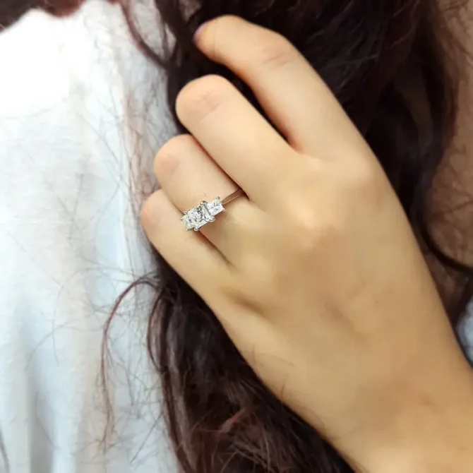 Princess cut trilogy diamond ring on hand made in Ireland-tr1010-2