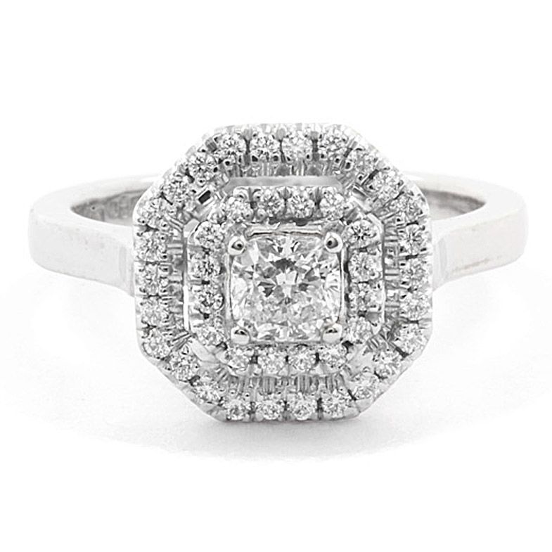 Double halo asscher cut diamond engagement ring Dublin VR1013