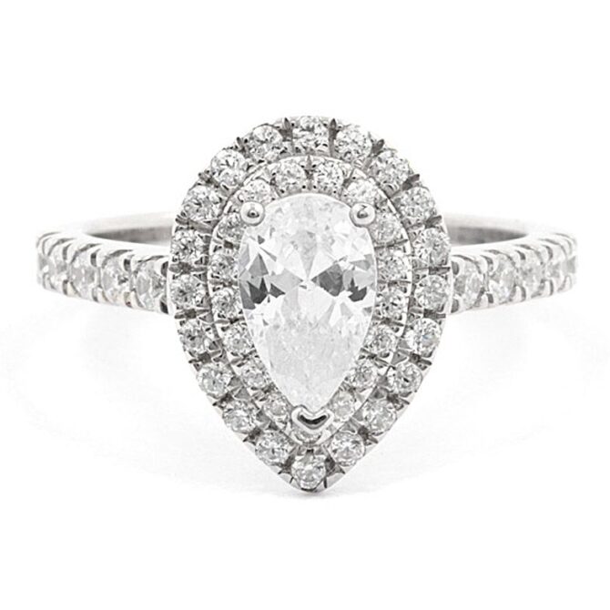 Double halo pear cut diamond engagement ring Dublin VR1015