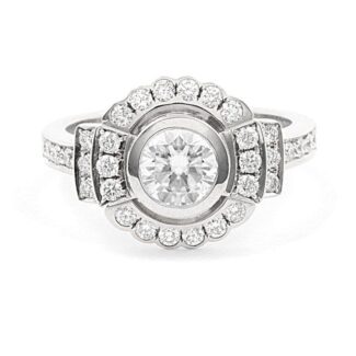 Vintage style diamond halo engagement ring with bezel setting VR1073 - V1