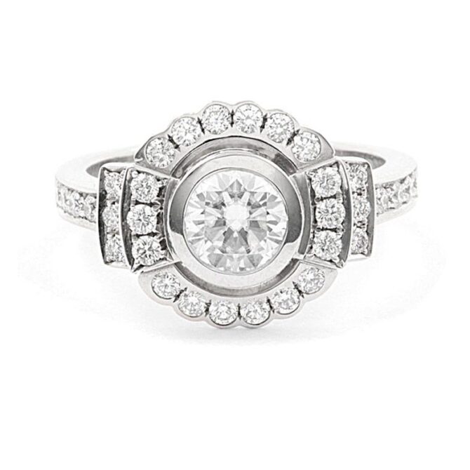Vintage style diamond halo engagement ring with bezel setting VR1073 - V1